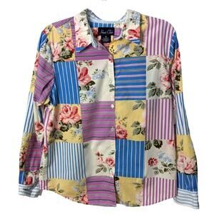 Vintage Y2K Hunt Club Cotton Shirt Women's Long Sleeve Mixed Stripes Floral